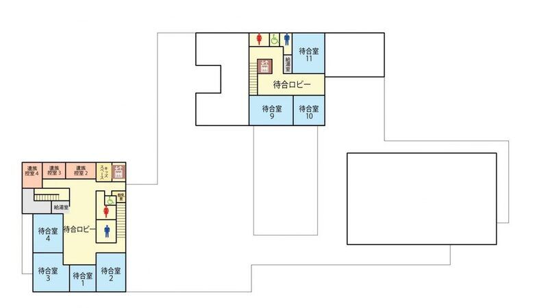 馬込斎場 フロアマップ　式場棟2階・火葬棟2階