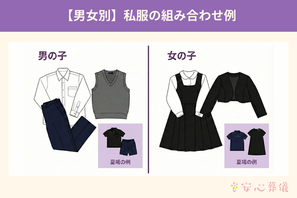 男女別、私服の組み合わせ例